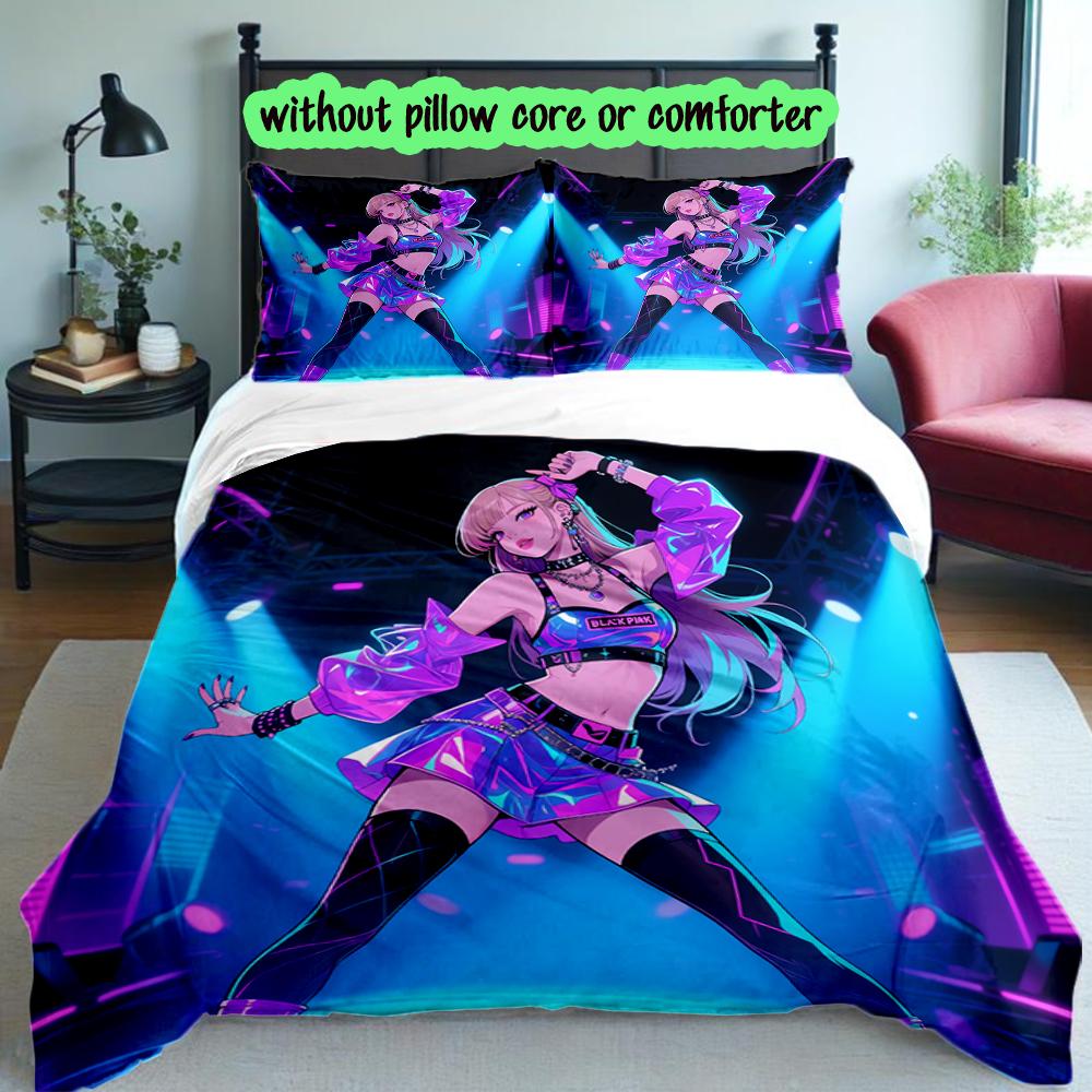 [3pcs Romantic Bedding Set] Kpop Print Duvet Cover, Soft Breathable Bedding Set For Bedroom Guest Room School Dorm Decor