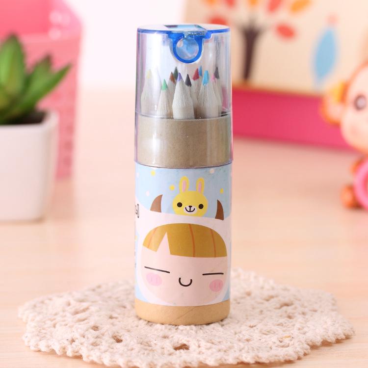 Детский набор мультяшных мини-цветных карандашей 12 цветов для рисования в начальной школе