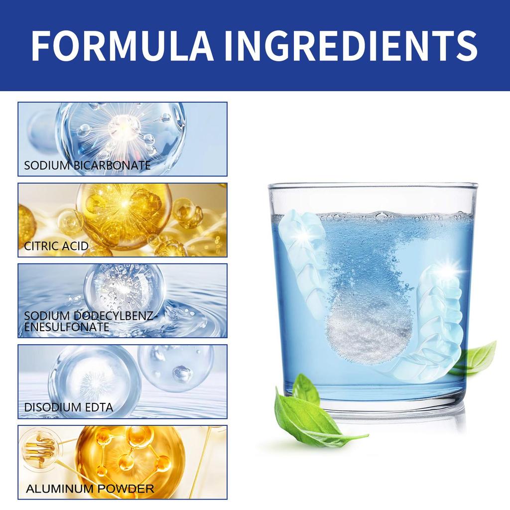 Jaysuing Таблетки для чистки зубных протезов Ослепительно белые протезы Свежее дыхание Уход за полостью рта Таблетки для чистки