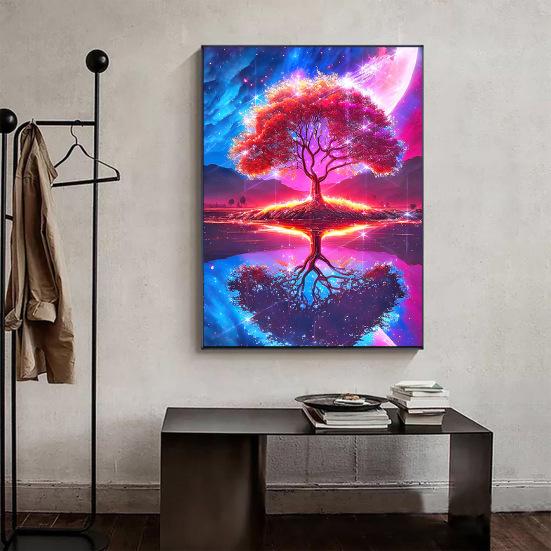 Картина со стразами 5D Дерево Луна Пейзаж Полная дрель Блестящие стразы Вышивка Красочные DIY Художественные ремесла Ручная работа Украшение стен дома Горный хрусталь