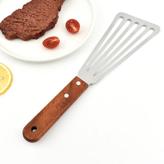 Лопатка для рыбы Неприлипающая Деревянная ручка Жаростойкая Нержавеющая сталь Легкая Кулинарная лопатка для дома