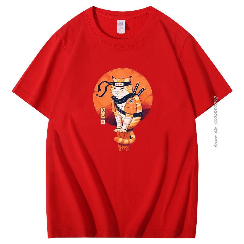 Japanese Cat Graphic T Shirts Unisex Cool Summer Cotton Short Sleeve Tshirts Vintage Fashion Tshirts Streetwear Mens Clothes