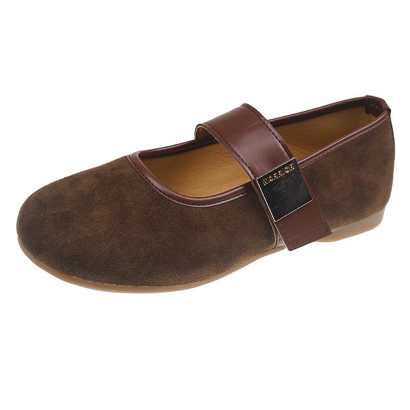 Туфли Мэри Джейн из замши в стиле ретро для женщин, весна 2025, новые туфли на плоской подошве с коротким носком и одним ремешком, с юбкой, туфли в стиле бабушки
