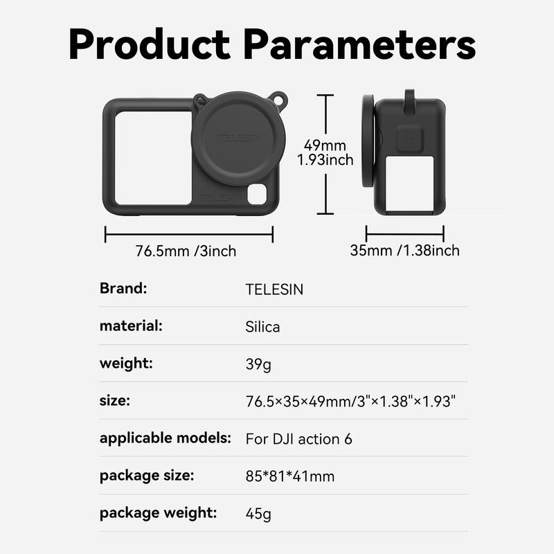 Силиконовый защитный чехол TELESIN для DJI OSMO Action 6, крышка объектива, противоударный чехол для камеры для DJI Action 6 с ремешком для руки