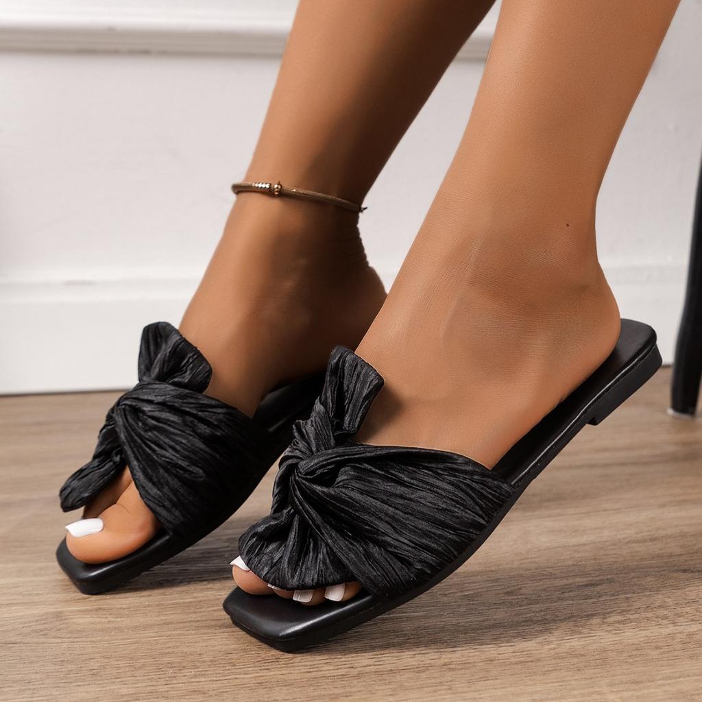 Женские тапочки Лето Новые Плоские Квадратный Носок Открытый Носок Тканевые Геометрические Сандалии Повседневные Удобные Легкие Тапочки с Мягкой Подошвой