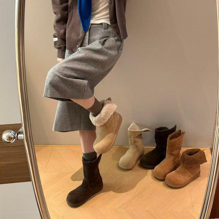 Winter Small Heater 2025 New Mango Head Korean Version Velvet Two Wear High-top Cotton Boots Snow Boots Warm Short Boots