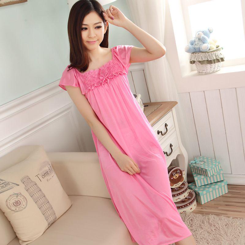 Women's Lace Ice Silk Nightdress & Short-Sleeve Pajama Set