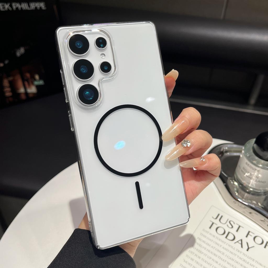 Ультратонкий прозрачный магнитный чехол из ПК для Samsung Galaxy S26 S2 S24 S23 Ultra Plus Для беспроводной зарядки Чехол