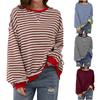 Women's Oversized Striped Color Blocking Long Sleeved Round Neck Sports Shirt Casual Loose Fitting Pullover Shirt Top