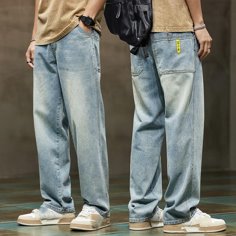 Wide Leg Jeans Men Baggy Pants Straight Loose Retro Blue Denim Pants Streetwear Fashion Pockets Vintage