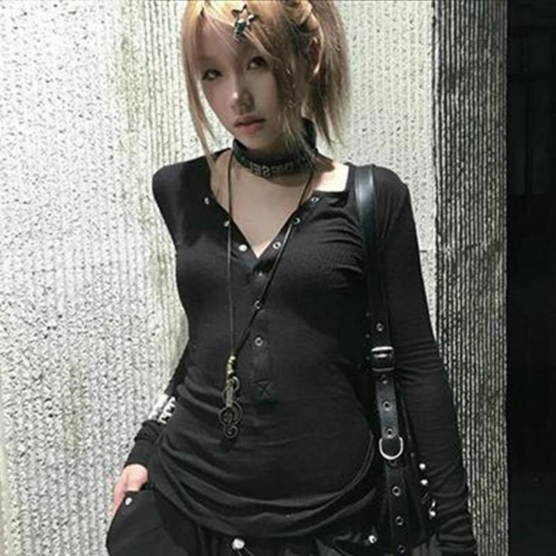 2KWEIRD Y2k Японская футболка Женская Кружевная с Длинным Рукавом Принт Графические Топы Уличная Одежда Американский Ретро 90-е Кроп-топы