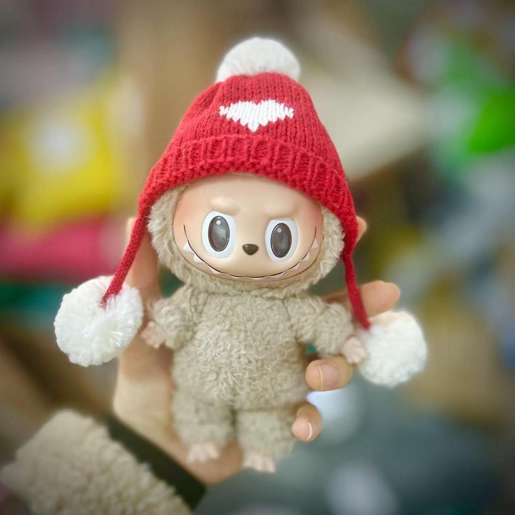 Рождественский набор Лабубу Макарон: 15см кукла-подвеска в закрытой коробке в новогодней одежде