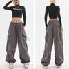 Повседневные уличные брюки в стиле хип-хоп, женские брюки-карго, модные, с высокой талией, с несколькими карманами, однотонные, широкие брюки, спортивные брюки больших размеров