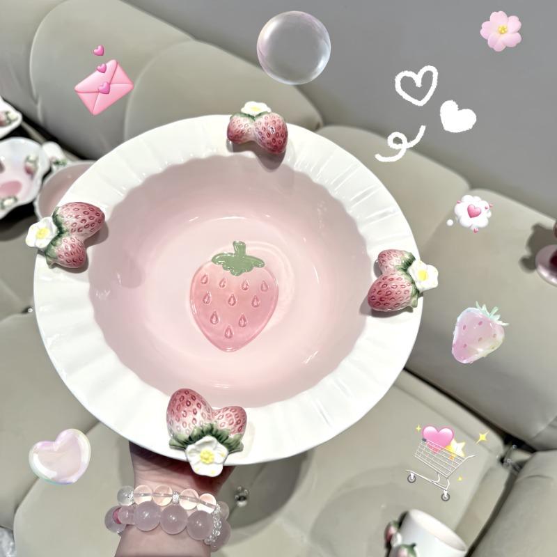BEPAN Strawberry three-dimensional relief ceramic tableware, rice bowls, soup plates, dumpling plates, salad bowls and pastry plates