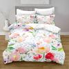 Flowers Duvet Cover King Queen Watercolor Floral Bedding Set Colorful Flowers Green Leaf Bird Polyester Quilt Cover for Women