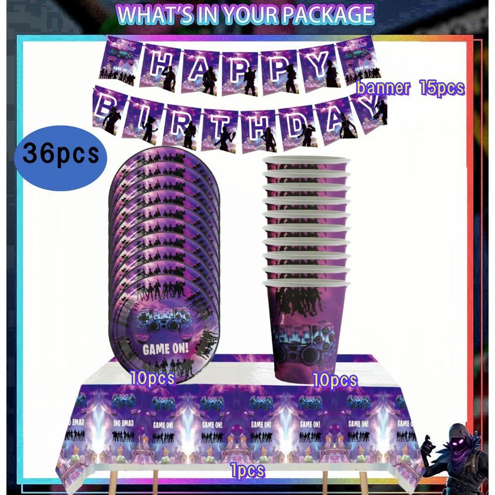 Игровой автомат Fortnition Декорации для дня рождения Набор посуды на 10 человек Задний фон Воздушный шар с альпакой Для детского праздника