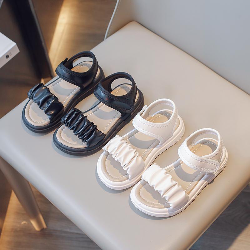2024 Новые летние сандалии для мальчиков, симпатичные, на липучках, простые, детские, пляжные туфли для девочек, нескользящие, дышащие, повседневные туфли для детей