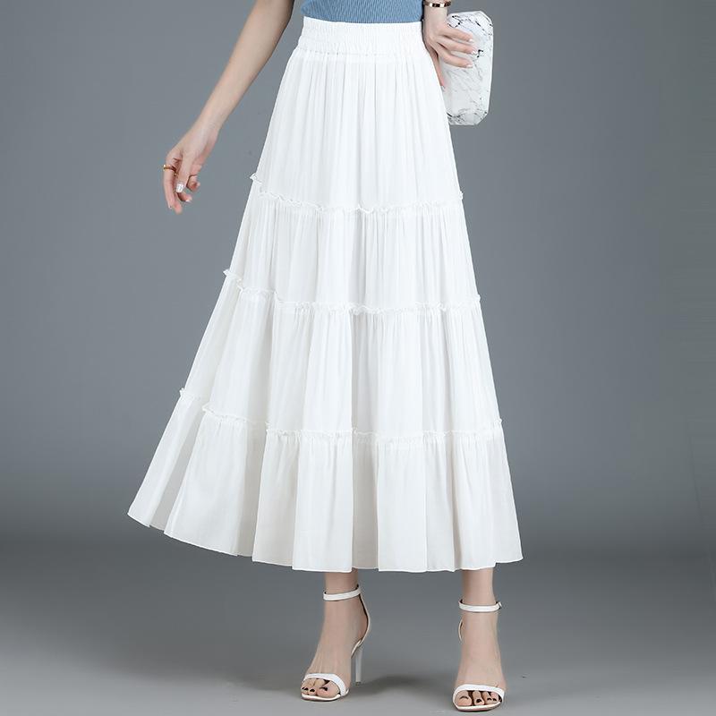 Белая шифоновая юбка женская летняя плиссированная юбка с цветочным принтом и высокой талией, женская драпированная тонкая пышная длинная юбка