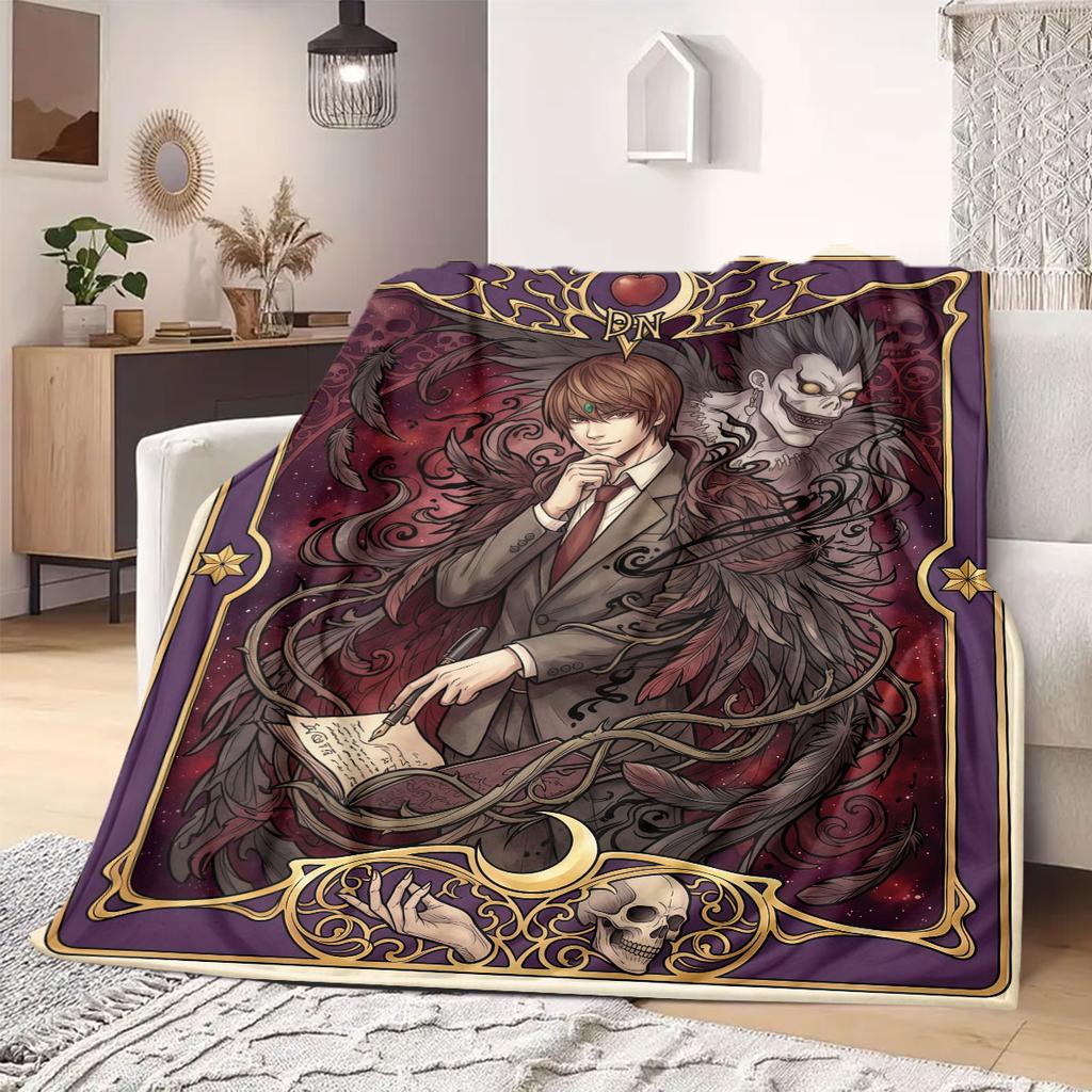Death Note Prime Print Flannel Blanket, Cartoon Design for Sofa and Bed, Cozy Home Decor, Travel Outdoor Throw_LIAN