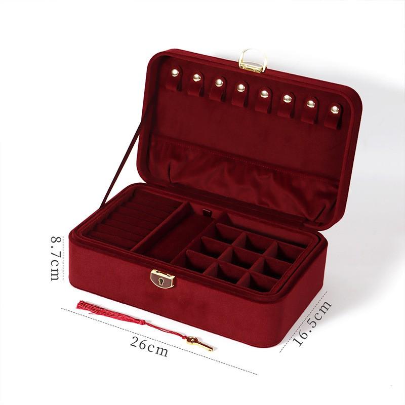 Double Layer Jewelry Box With Lock Bracelets Earrings Necklaces Large Capacity Velvet Organizer