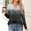 Women's Fashion Casual Long Sleeve Shirt Gradient Printed V Neck Up Tops
