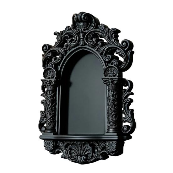 Gothic Home Decor Wall Shelf, Vintage Floating Shelf for Bedroom And Living Room, Matte Black Decorative Wall-Mounted Display Rack with Exquisite