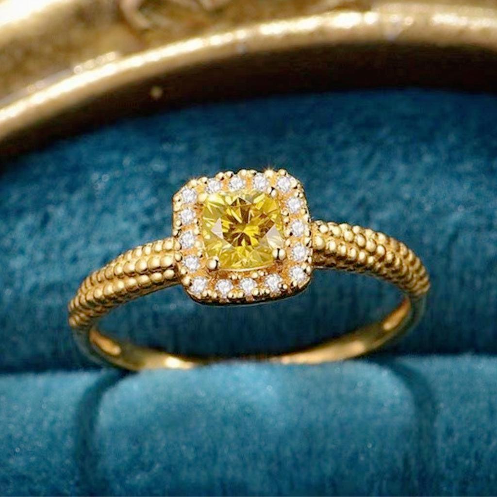 Популярное кольцо с маленьким кубиком сахара и желтым бриллиантом цирконием, кольцо с маленьким квадратным бриллиантом и цитрином, ювелирные изделия высокого класса