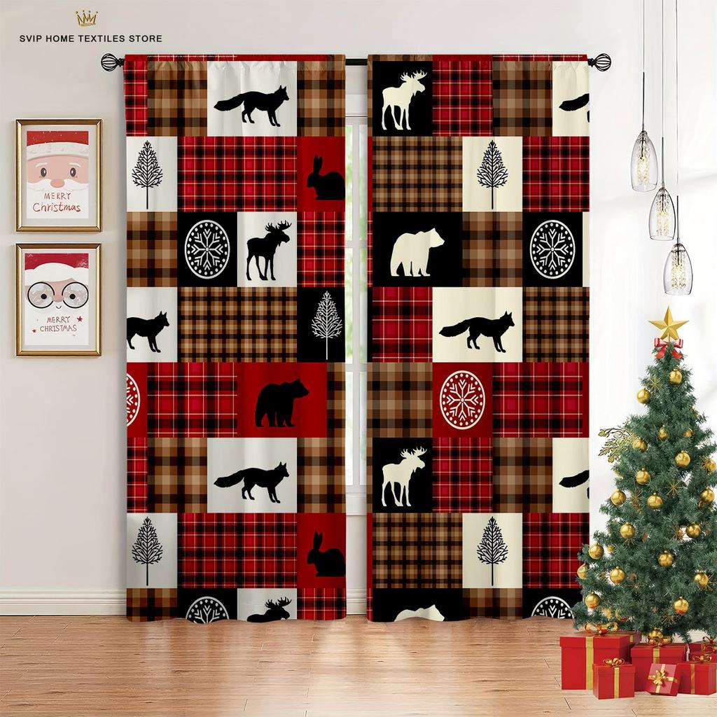 Christmas Tree Curtains for Home Decor, 2 Panel, Luxury, Living Room, Bedroom, Balcony, Kitchen Decor, Happy New Year