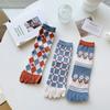 2 Pairs Five Finger Women Animals Cartoon Print Japanese Cute Socks Casual Plaid Floral Vintage Female Sock
