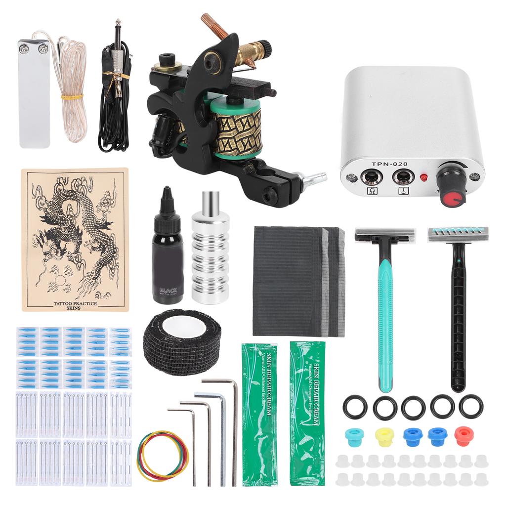 Комплект для катушки татуировки с блоком питания, педалью, чашкой для пигмента, набор для начинающих тату-машинок (90‑265В)США