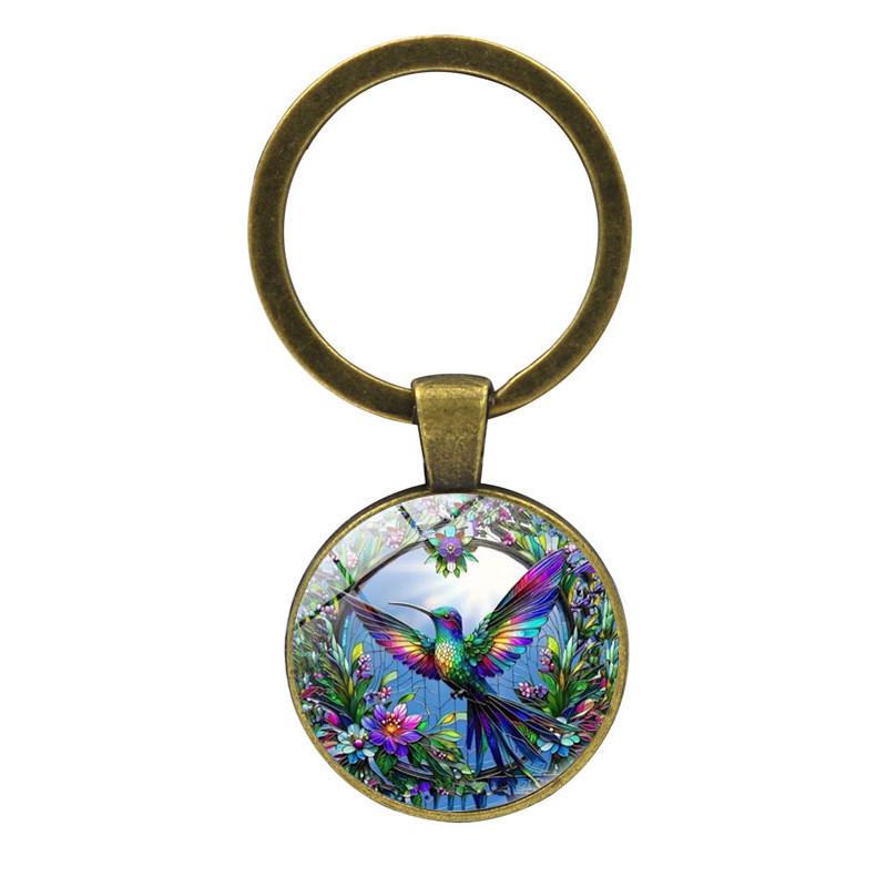 Colorful Hummingbird Gemstone Keychain Pendant Stylish Metal Keyring Creative Gift
