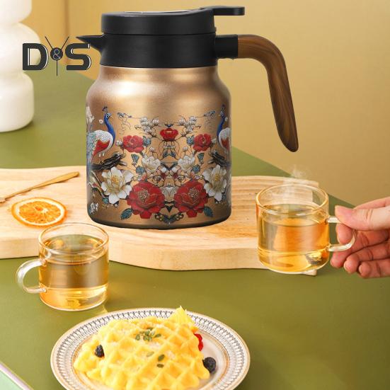 Винтажный цветочный изолированный чайник 1000 мл Мини-кофейник Офисный термос для чая Встроенный заварочный чайник для воды Кувшин для напитков Термос для кофе