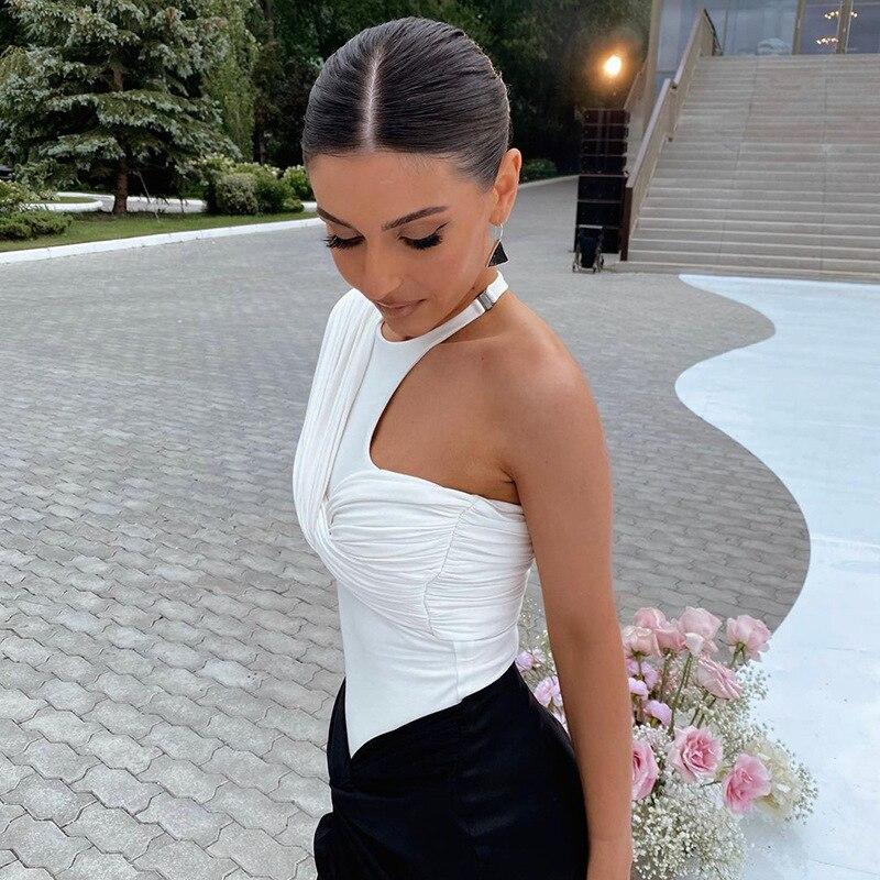Необычные топы на одно плечо с длинными рукавами, сексуальные боди с открытой спиной, женские тонкие боди с высокой талией, Клубная вечеринка, уличная одежда 19493