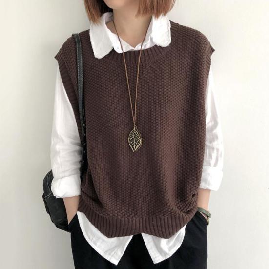 Женский вязаный жилет с круглым вырезом и подолом, теплый однотонный волнистый мягкий свободный повседневный женский жилет без рукавов