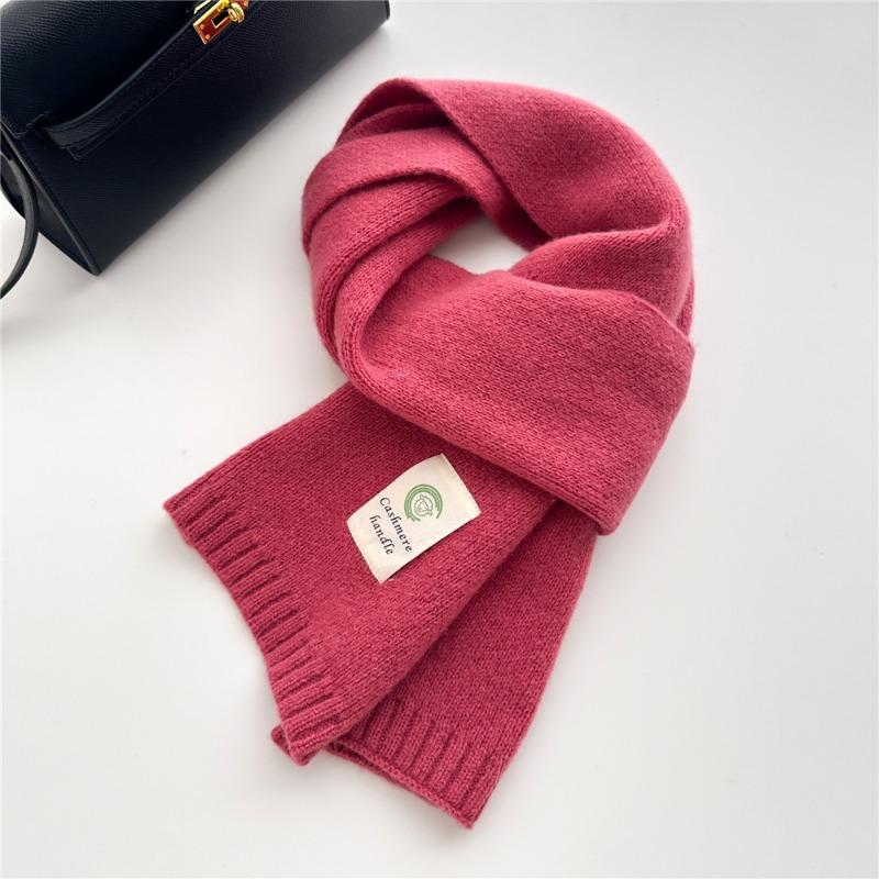 Selected Pure Cotton Wool 100% Cashmere Scarf Solid Color Student Men and Women Winter Warm Knitted Scarf Christmas