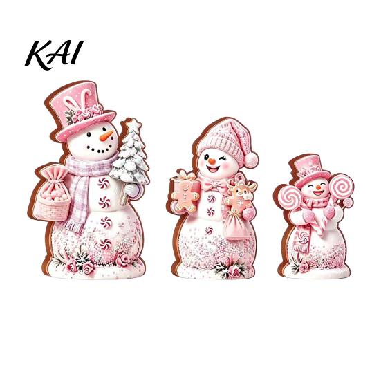 Christmas Window Display 3PCS Snowman Wooden Ornaments, Decorative Cute Festive Figures, Rustic Holiday Ornaments High-definition Printing Crafts for