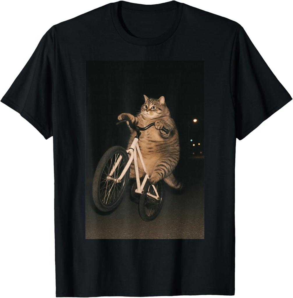 Cute Cat On Bike Animal Funny Meme T-Shirt unisex T-Shirt