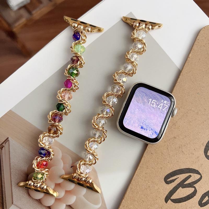 Совместимый эластичный кристальный ремешок-цепочка для Apple Watch 11 Series, iWatch 10th Gen, Huawei GT6, Xiaomi 9PRO
