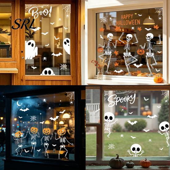 Decorative Seasonal Ornaments Halloween Ghost/Skeleton Static Window Clings, PVC Waterproof Glass Stickers, Creative Gifts Removable Decals