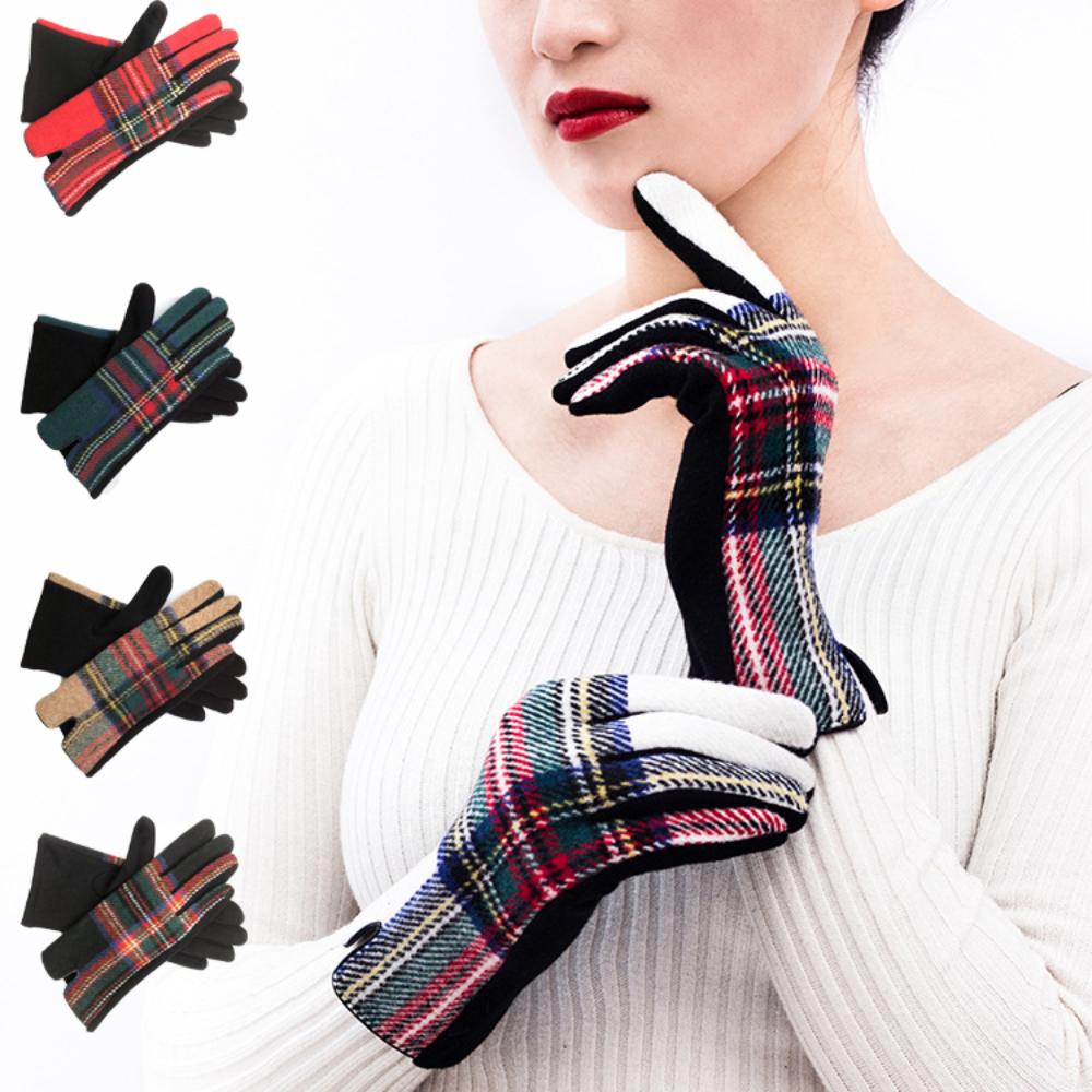 Velvet Plaid Gloves Gothic Lolita Touch Screen Gloves Fashion Wool gloves for Women