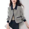 Fashionable and Trendy Autumn Knitted Single-Breasted Coat with Polo Collar In Color Blocking Design