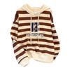 New Autumn Winter Hooded Plush Sweatshirt for Women Fashion Printed Long-sleeved Jacket Loose Striped Top Ins Trendy
