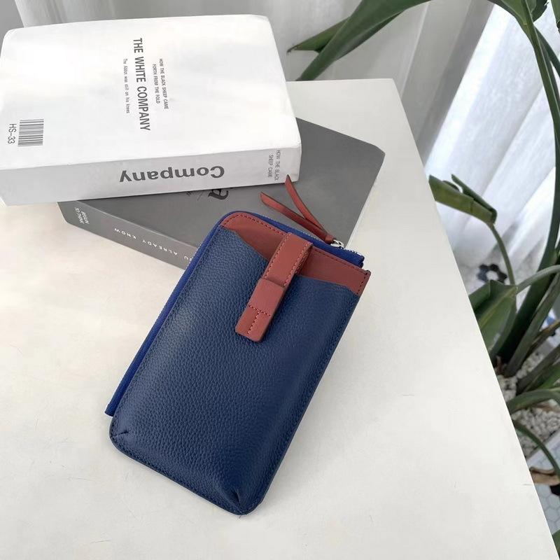 Новый женский кошелек из натуральной кожи с верхним слоем из коровьей кожи с узором личи, затягивающимся шнурком, контрастного цвета, сумка для мобильного телефона, сумка для карт