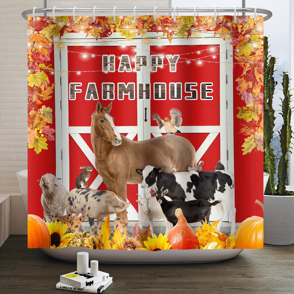 Шторка для душа с фермерскими животными Милая Забавная Корова Курица Свинья Цветок Лошадь Дерево Фермерский дом Амбар Рустикальная Шторка для душа для декора ванной комнаты