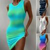 Club Dress O Neck Pullover High Elasticity Soft Fabric Breathable Bright Color Bodycon Sleeveless Gradient Color Prom Dress Female Clothes