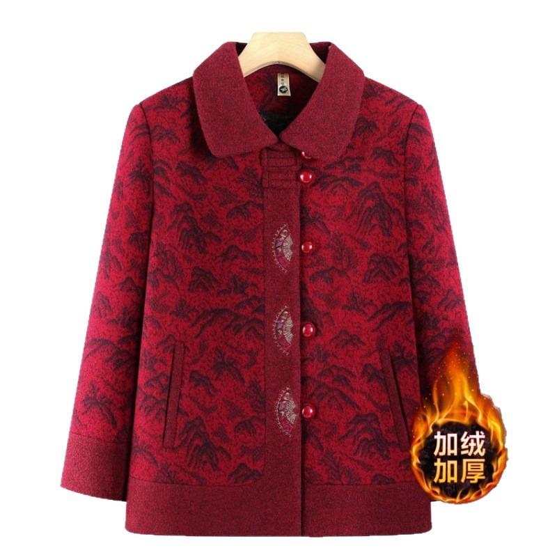 Новое осенне-зимнее пальто для пожилой женщины среднего возраста с флисом для тепла, одежда для пожилой женщины, утолщенный шерстяной топ для бабушки