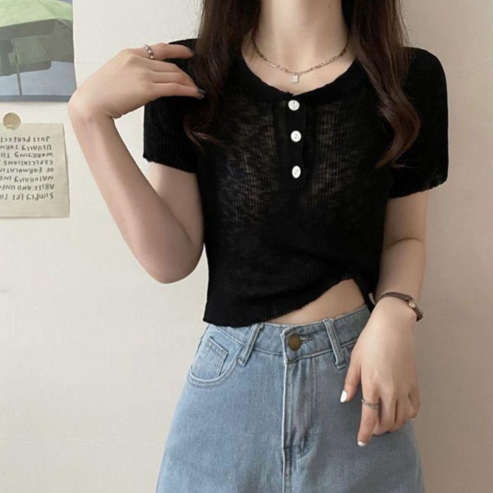 Slim and thin, niche fashion short-sleeved T-shirt, foreign chic, hot girl, sexy pure desire top ins women