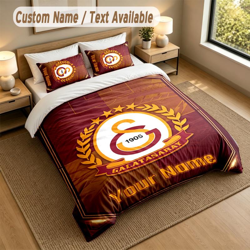 3Pcs Bedding Set Custom Name Text, 1 Sheet 2 Pillowcases Home Bed DecorGalatasaray FC