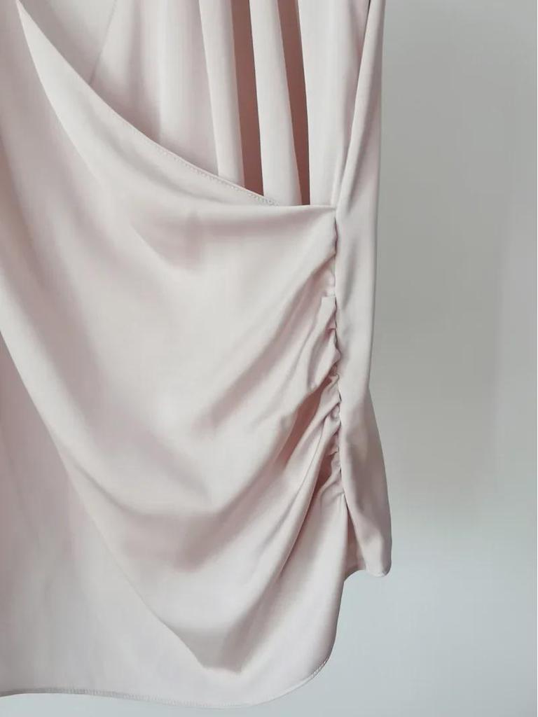 Clearance Women's V-Neck Long-Sleeve Silk Shirt - Fashionable Cream Pink with Swing Collar