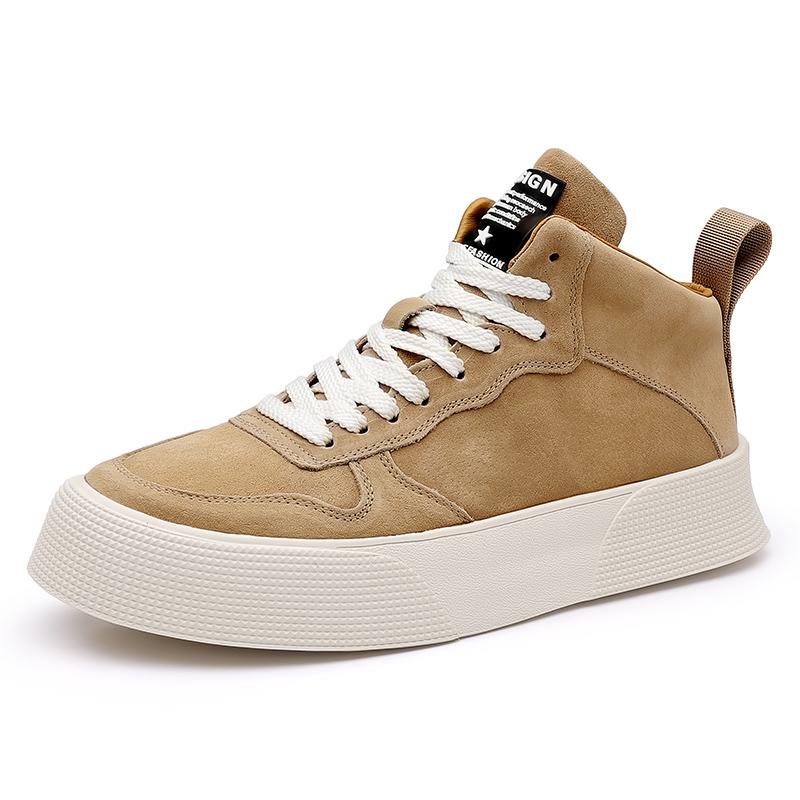 Genuine Leather Mens Boots Youth Teenage Platform Ankle Boots Short Lace Up Fashion Casual Shoes Versatile Men's Vulcanize Shoes